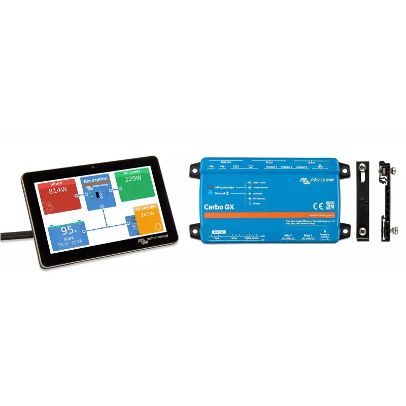5-tolline GX Touch 50 kuvar Victron Energy poolt — puuteekraaniga monitor Bluetooth-ühendusega