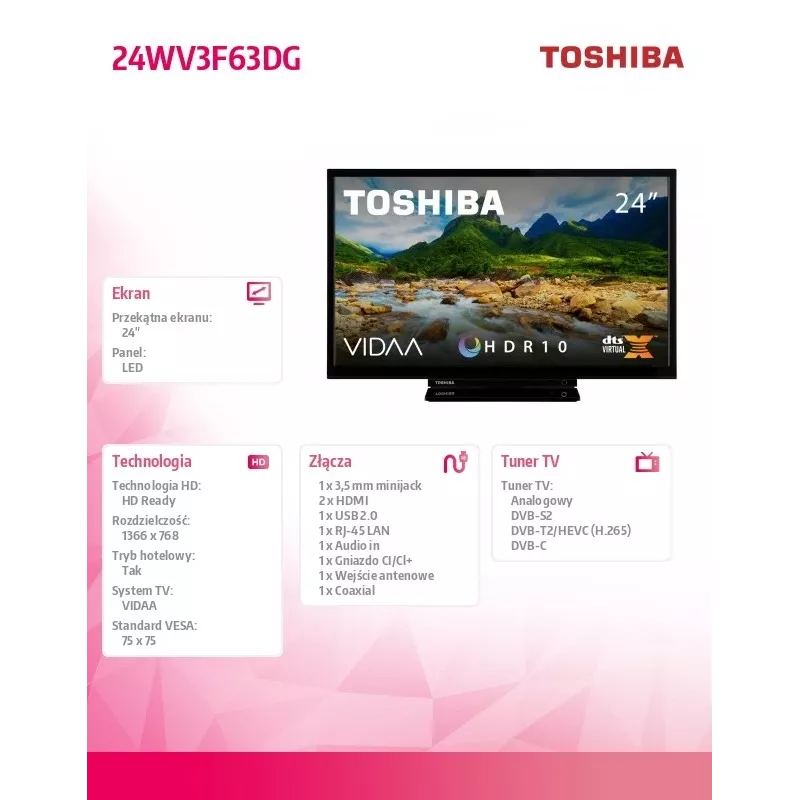 Televiisor Toshiba 24WV3F63DG 24 tolli LED-ekraan HD eraldusvõimega