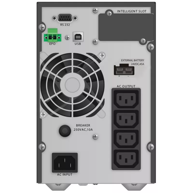 Katkematu toiteallikas PowerWalker VFI 1000 TGB — 1 kVA (900 W), topeltmuundusega võrguühendus, 4× C13 pistikupesa, USB, RS-232, EPO