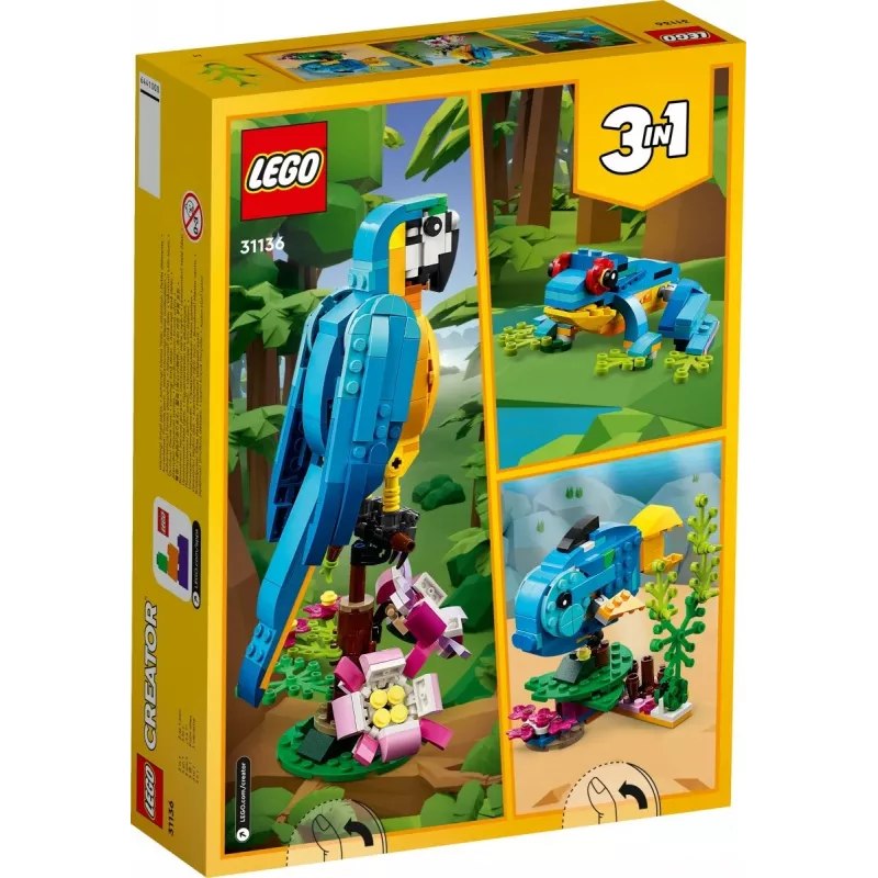 LEGO ehituskomplekt Eksootiline Papagoi 31136 — Creator vitriinmudel, 253 tükki, 220×120×110 mm