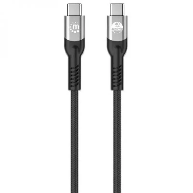 Manhattan Fast USB-C to USB-C kaabel (240W), 1m, 240W sülearvuti laadimine + kiire andmeedastus ja video, töötab kõigi sülearvutitega (märkus: vaja on täiendavat USB-C 240W seinelaadijat), 40 Gbps ülikiired ülekanded, must, 3-aastane garantii