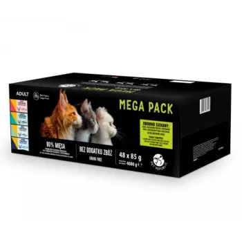 Märg kassitoit kotikestes PetRepublic 48 x 85g — segatud kala- ja linnulihamaitsed (lõhe, kana, tuunikala, tursk, forell)