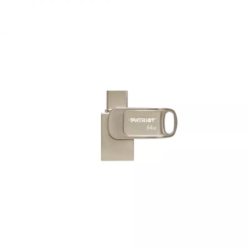 USB-mälupulk PATRIOT PS64GT560DS5D 64GB USB 3.2 (USB-A & USB-C), pöörlev tsink-sulamist korpus, hõbedane