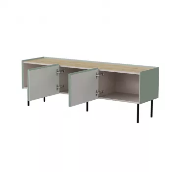 Cama FELLINI TV-kapp 150x40x52 oliivroheline + õlitatud tammest pealisplaat