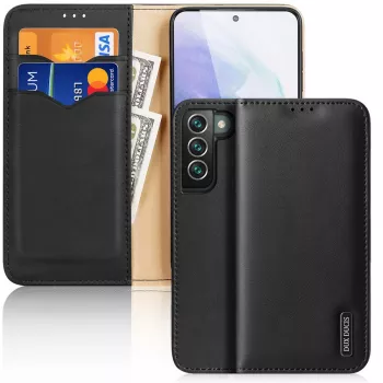 Dux Ducis Hivo klapiga nahast rahakott-tüüpi ümbris Samsung Galaxy S22+ (S22 Plus) jaoks, must