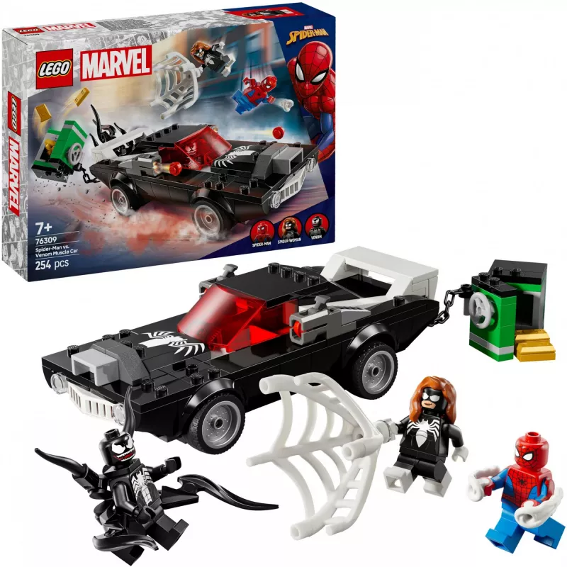 Ehituskomplekt LEGO Marvel Super Heroes Spider-Man vs. Venom Muscle Car 76309 — 254 tükki, 3 minifiguuri, vanus 7+