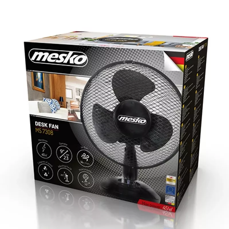 Mesko | Ventilaator | MS 7308 | Lauaventilaator | Must | Läbimõõt 23 cm | Kiiruste arv 2 | Ostsillatsioon | 30 W | Ei