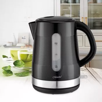Elektriline veekeetja Maestro 1,7 L 2200 W Must — plastkorpus, nupuga kaas, ergonoomiline käepide