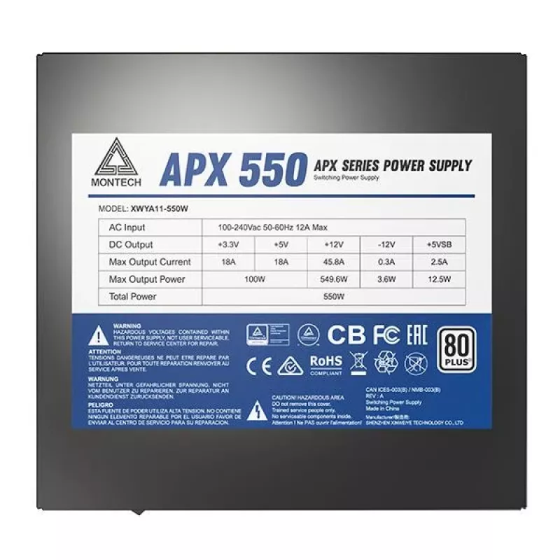 Montech APX550 toiteplokk 550 W 20+4 pin ATX ATX Must