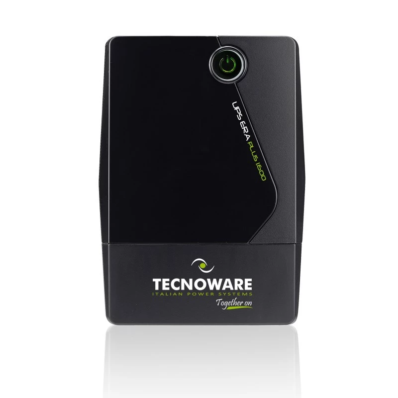 Katkematu toiteallikas TECNOWARE Era Plus 1600 — Line‑Interactive UPS 1.6 kVA / 1120 W, 2 vahelduvvoolu pistikupesa, USB Type‑B, must