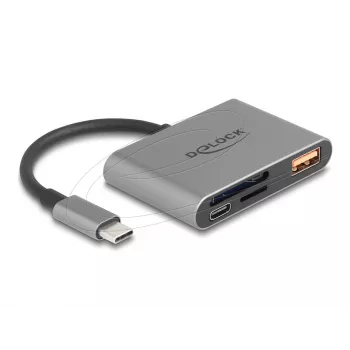 Delock 91016 USB-C kaardilugeja SD- ja microSD-kaartidele koos USB-A pordi ja USB-C PD-ga