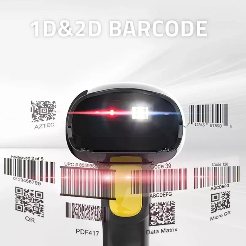 Juhtmeta vöötkoodiskänner QOLTEC 50856 — 1D ja 2D juhtmeta pihuskänner, USB-liides, ABS-korpus, 170×62×100 mm, 203 g