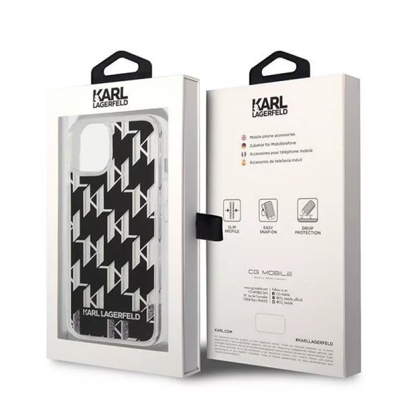 Karl Lagerfeld KLHCP14MLMNMK iPhone 14 Plus 6.7 kõva ümbris must / must Liquid Glitter Monogram
