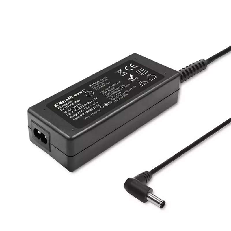 Qoltec 51774 Toiteadapter LG monitorile 25W | 1,3A | 19V | 6,5 * 4,4 + toitekaabel