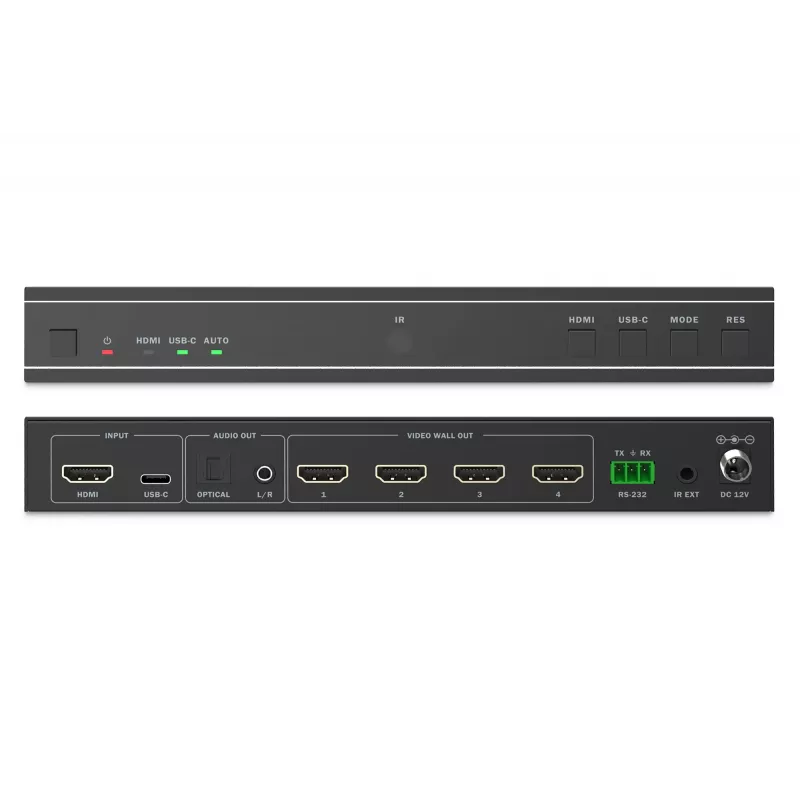 Videoseinakontroller DIGITUS DS-55358 — 4 ekraani, kuni 4K (3840×2160) @30Hz, DisplayPort 1.2a, metallkorpus, nupujuhtimine