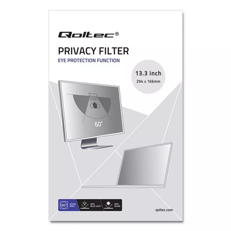 Qoltec 51050 Filtri privaatsuseks ekraanile (13,3) (11,59, 16:9), kaitsekile sülearvutile