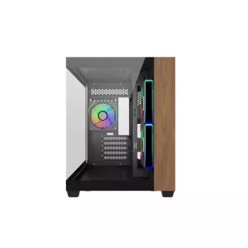 PC case Cooler Master Elite 481 Wood — kahekambriline mATX naturaalse puidust disaini ja kahe karastatud klaasist paneeliga