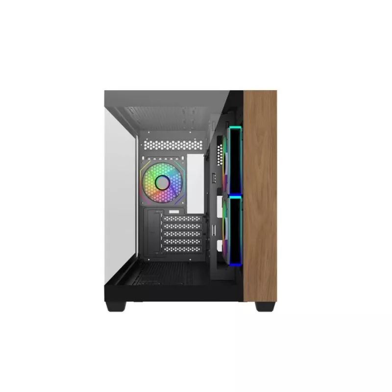 PC case Cooler Master Elite 481 Wood — kahekambriline mATX naturaalse puidust disaini ja kahe karastatud klaasist paneeliga