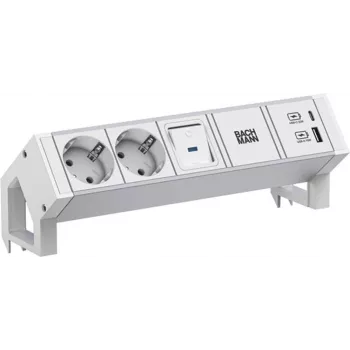 Bachmann DESK2 ALU Valge 937.4042xCEE7/3 1x lüliti 1xUSB A/C 22W 0 2m