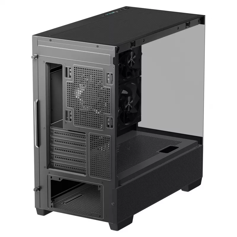 PC Midi Tower DeepCool CG380 3F — must, 235×437×451 mm, toetab 2x120 mm külg- + 1x120 mm tagaventilaatorit, alumine toiteplokk, 2.5 tolli/3.5 tolli kõvakettad