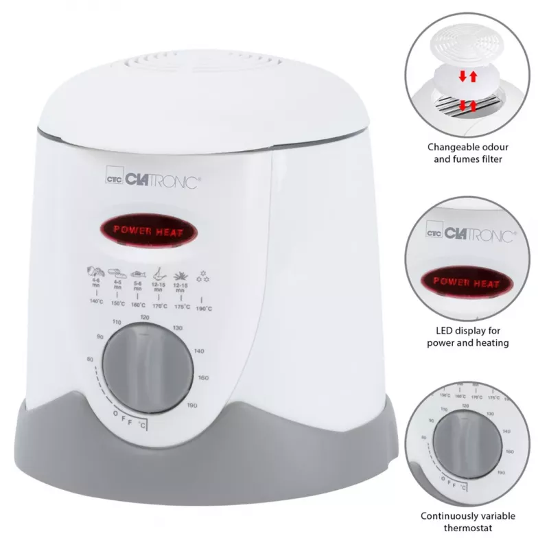 Clatronic FFR 2916 ühekordne 1 L eraldiseisev 900 W fritüür hall, valge