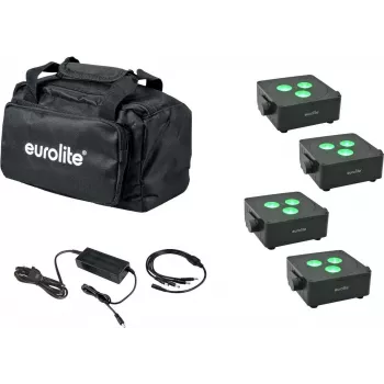 EUROLITE 4x AKKU IP 3 LED-lamedate tulede komplekt — 4 akutoitega lamedat tuld, taaslaetavad
