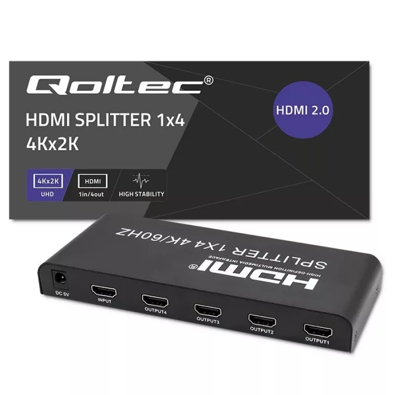 Qoltec 51799 Aktiivne HDMI jaotur 4 x HDMI 4K x 2K | 6Gb/s | 60Hz
