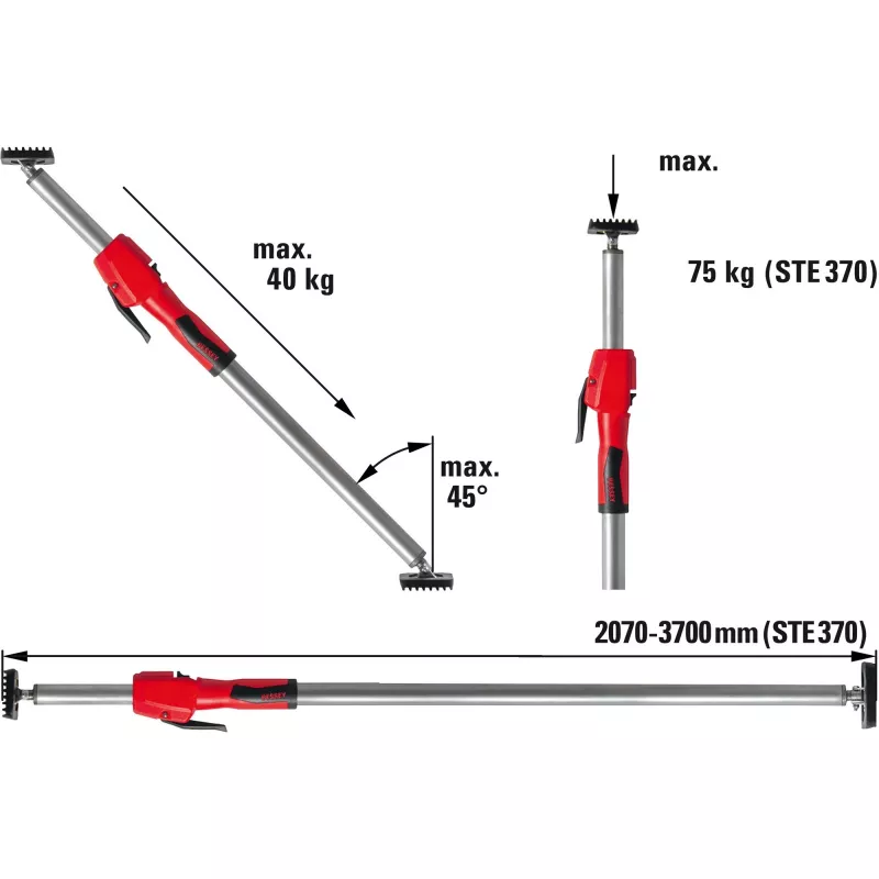 Bessey STE370 lae- ja paigaldustugi, hõbedane/punane, 2070-3700 mm, pumbakäepidemega