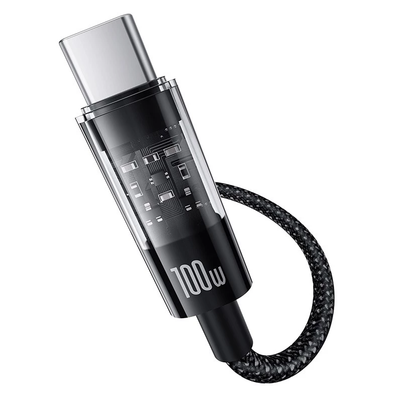USB A – USB C kaabel Baseus Gem 1m 100W kiirlaadimine, nailonümbris, must