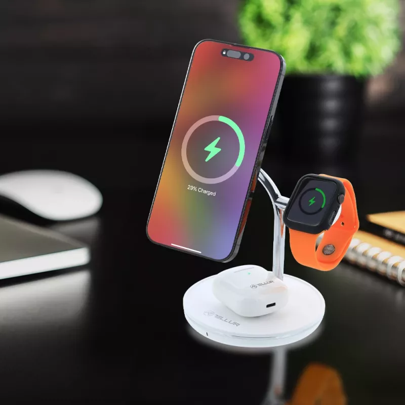 Juhtmevaba laualadija Tellur TLL151391 3in1 MagSafe kiirlaadimine telefonile, kellale ja kõrvaklappidele