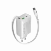 CANYON laadija OnCharge 65RC sisseehitatud USB-C kaabliga 65W, 1x PD, 1x QC, EL pistik, valge
