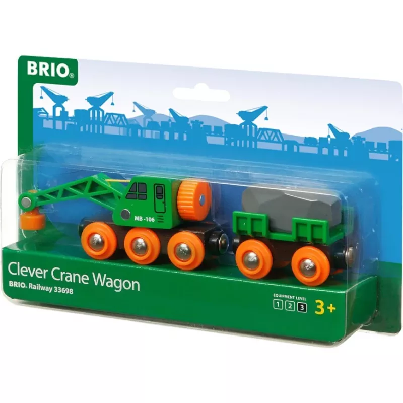 Vagun BRIO Clever Crane Wagon Lift and Load Must roheline