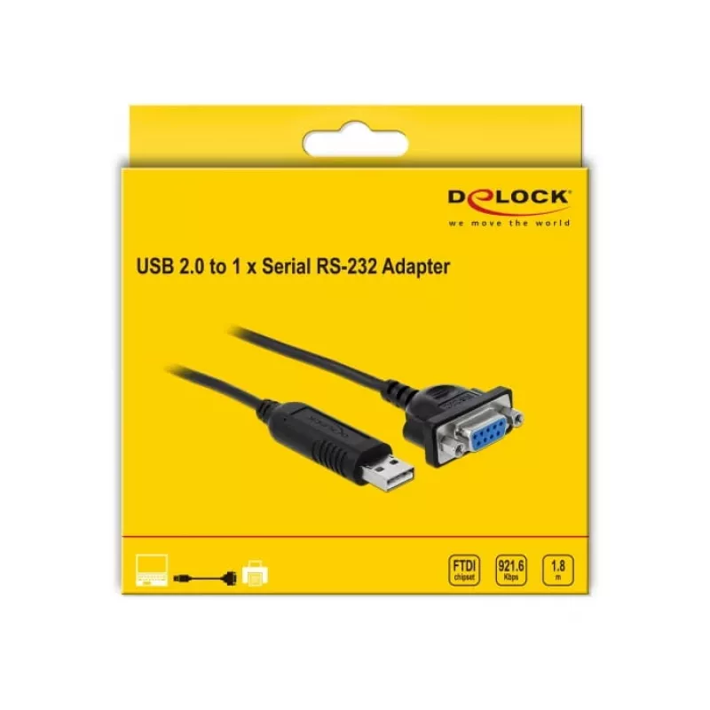 Jadakaabel DeLOCK 66281 Must 1,8 m RS-232 USB Type-A