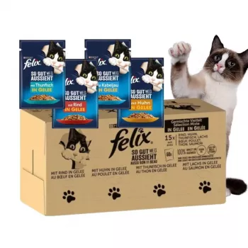 Purina Felix niiske kassitoit kõrge valgusisaldusega 100 g kotike — kala ja kana maitse, täiskasvanud kassidele, pakis 120 tk
