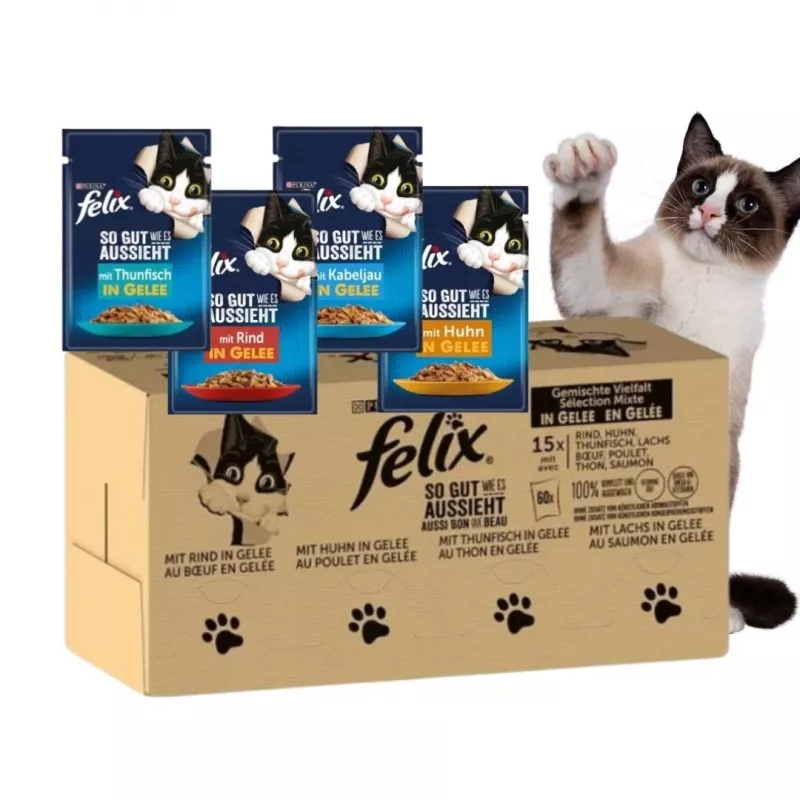 Purina Felix niiske kassitoit kõrge valgusisaldusega 100 g kotike — kala ja kana maitse, täiskasvanud kassidele, pakis 120 tk