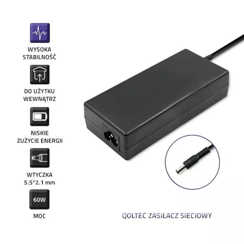 Toiteadapter Qoltec 50797 siseruumides must sülearvutile 1,16 m kaabel