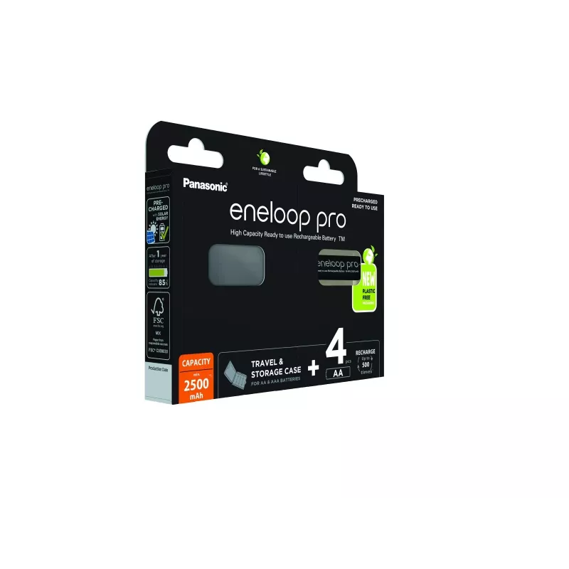 Laetavad patareid PANASONIC ENELOOP PRO AA 2500 mAh 4 tk + karp (BK-3HCDE/4CP+CASE)