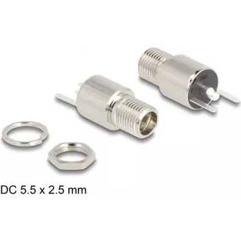 DeLOCK pistik alalisvoolu 5,5 x 2,5 mm emane läbiviik jootmisversioon 20 V 9 A