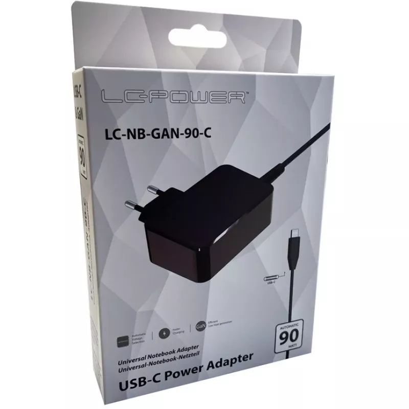 Siselaadija LC-Power LC-NB-GAN-90-C sülearvutile Must AC 220-240V