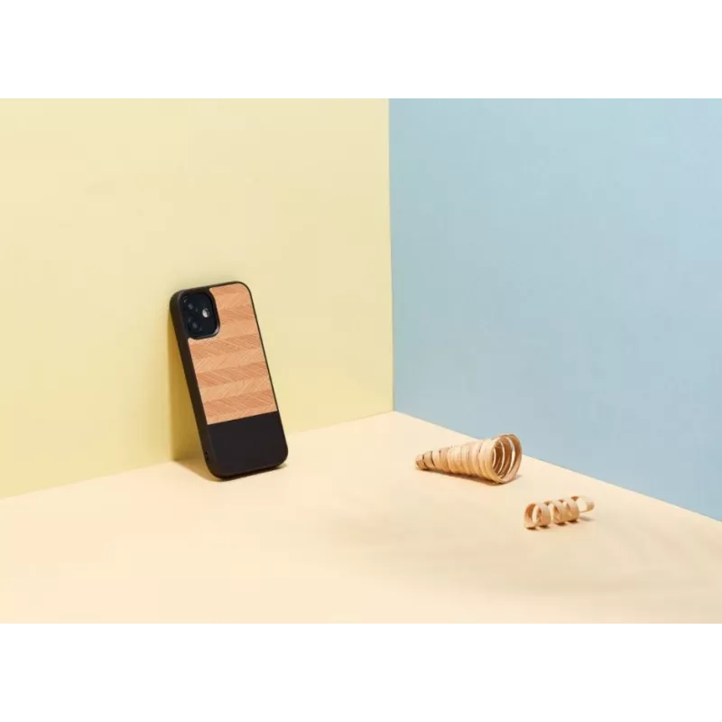 Kaitseümbris Man and Wood iPhone 12 mini jaoks Herringbone Nero Must