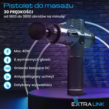 Massaažipüstol Extralink MSG-01-PRO 3800 p/min 6 otsakut