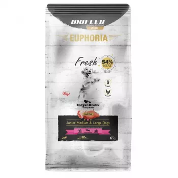EUPHORIA Fresh Junior Medium & Large dogs Turkey with rabbit - kuiv koeratoit - 12kg