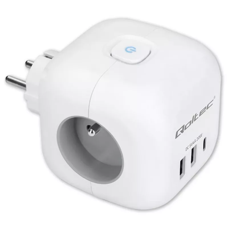 Pikendusjuhe QOLTEC 52548 3 vahelduvvoolupesaga ja USB-pordiga