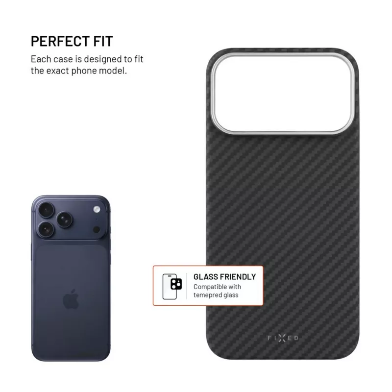 Kaitsev tagakaas FIXED Apple iPhone 17 Pro Max jaoks — aramiidkiud, must