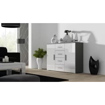 Külgriiul Cama Meble UNI hall/valge läige, 2 ust, 2 riiulit, 1320×380×920 mm