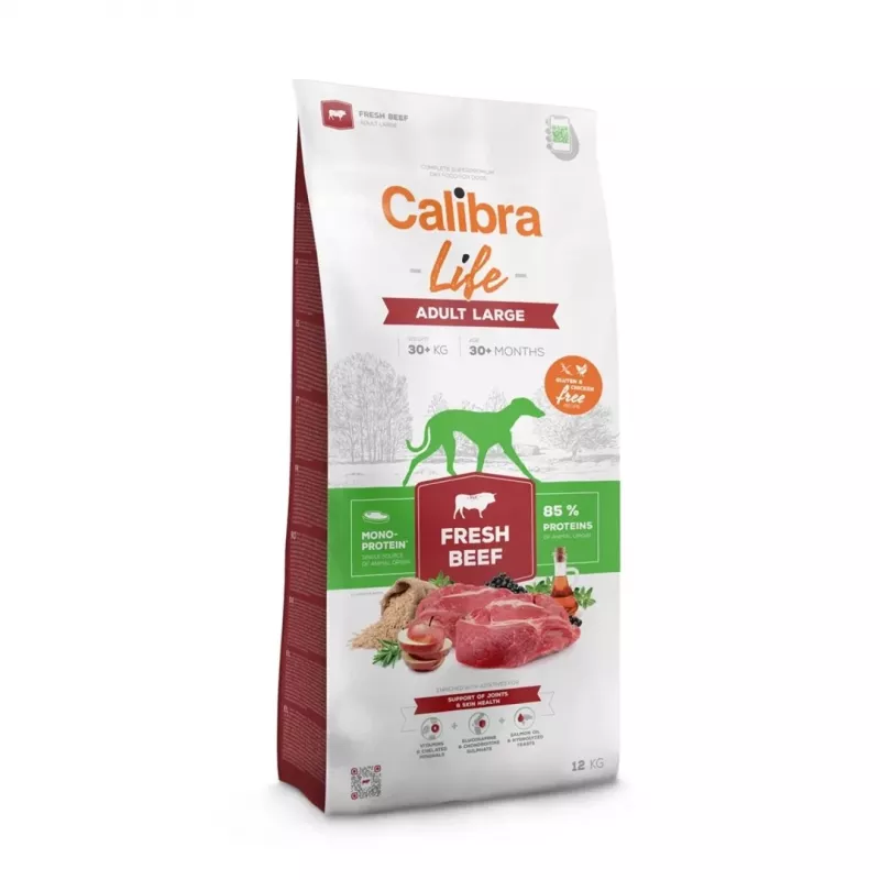 Kuiv koeratoit Calibra Life Adult Large Fresh Beef 12 kg — suurt tõugu täiskasvanud koertele, 25–45 kg, 25% valku, 14% rasva