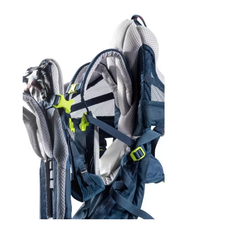 Beebikandja seljakott DEUTER Kid Comfort Active — sinine, polüamiid, kuni 22 kg, päikesevari, jalatus, VariQuick, Lite Air