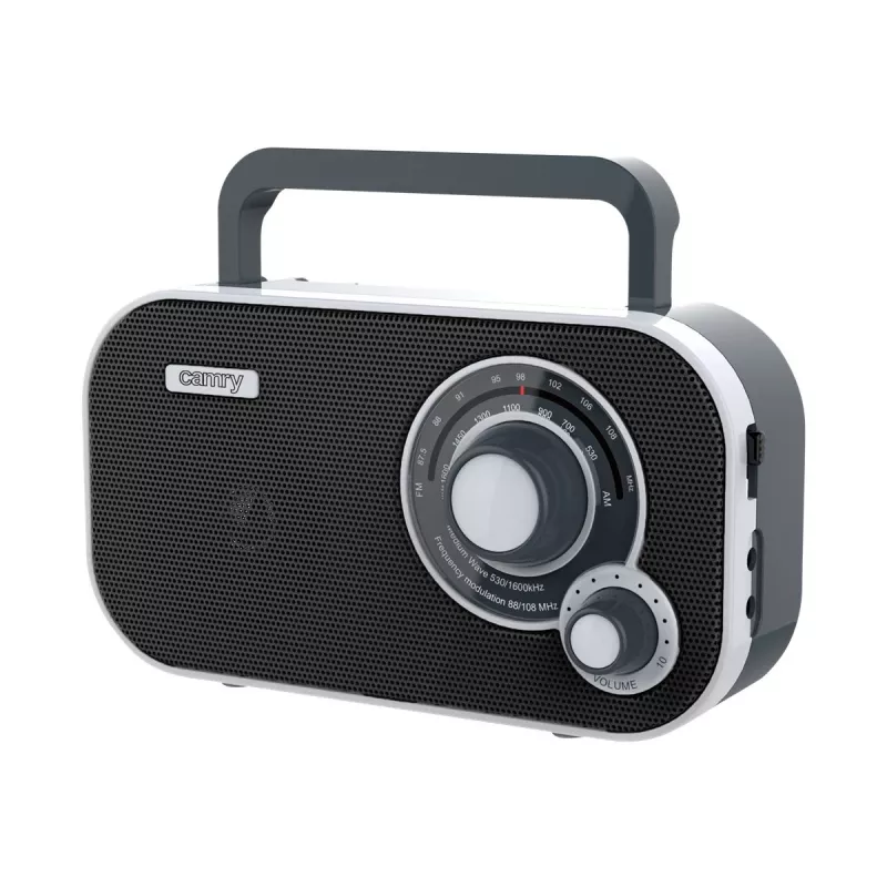 Kaasaskantav raadio Camry CR 1140b — AM/MF, hall, vahelduvvoolu või patareitoide, kompaktne 280×65×113 mm