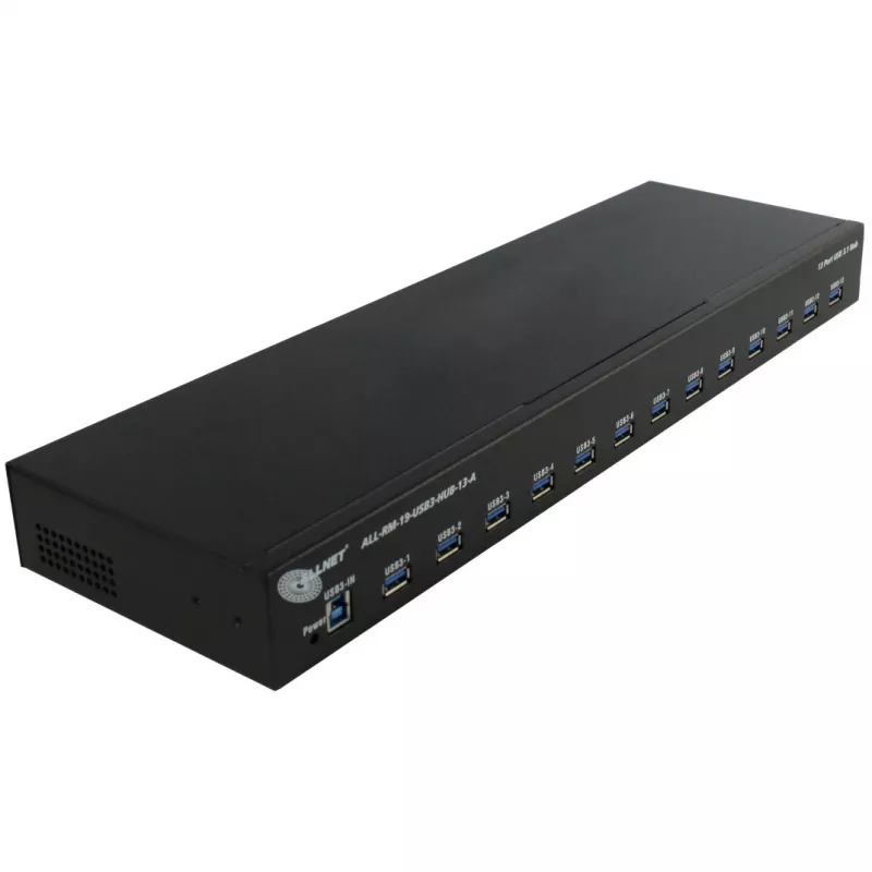 USB-jaotur ALLNET ALL-RM-19-USB3-HUB-13-A — 13-pordiline USB 3.0 raamijaotur, 48,30 cm