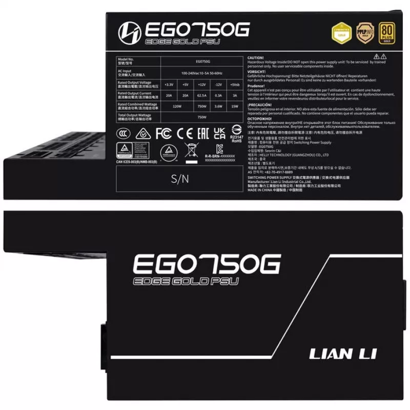 Toiteplokk LIAN LI EDGE GOLD 750 — 750 W, 80 PLUS Gold, aktiivne PFC